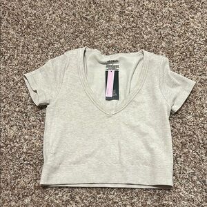 Wild Fable Gray Cropped Fitted Short Sleeve T-Shirt